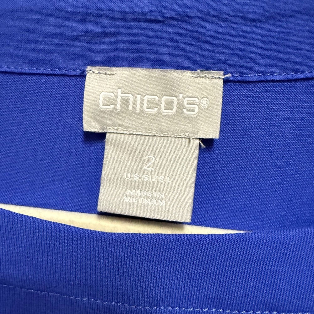 Chicos Royal Blue Eyelet Sleeve Knit Top Boat Neck Cotton Blouse Size 2 Large 12 - Picture 4 of 5